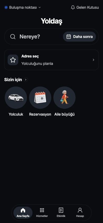Çalışan Yoldaş yolcu uygulamasının ana sayfası