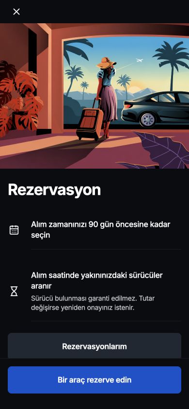 Yoldaş uygulamasındaki rezervasyon ekranı